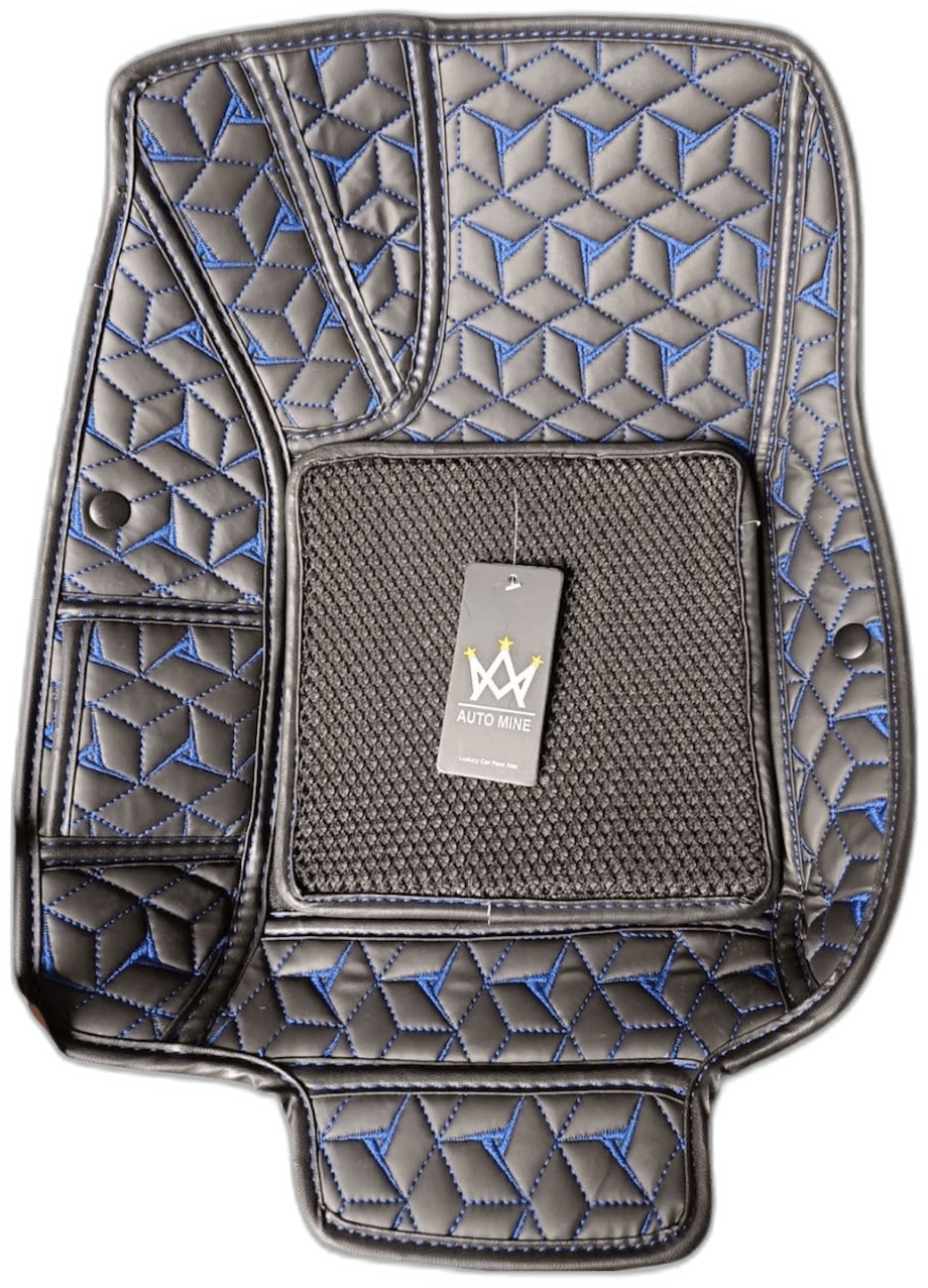 AM 7D Luxury Car Floor Mat with Blue Geometric Stitching