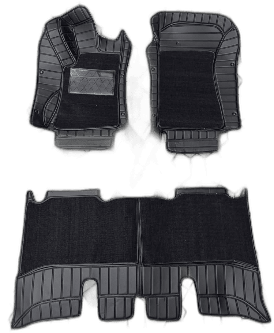 AM 7D Luxury Black Car Floor Mat Set with Detachable Inserts