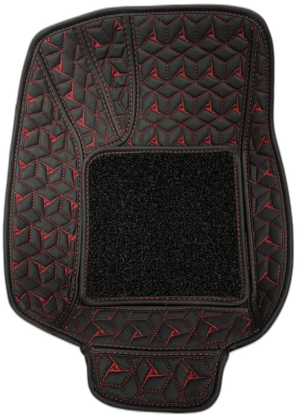 AM 7D Luxury Driver Side Car Floor Mat - Black with Red Stitching