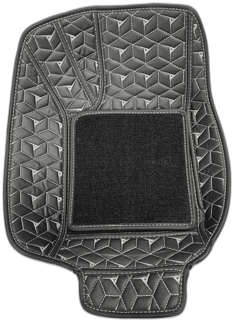 AM 7D Driver Side Car Floor Mat with Geometric Stitching and Reinforced Heel Pad - Black