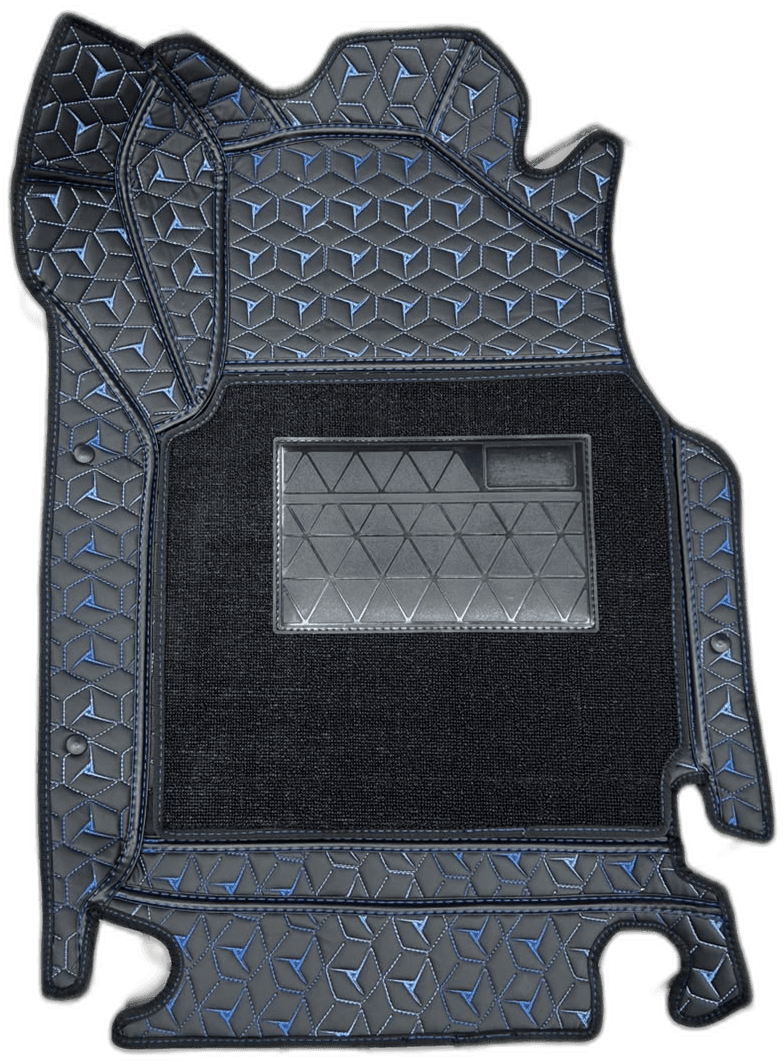 AM 7D Luxury Driver Side Car Floor Mat - Black with Blue Stitching