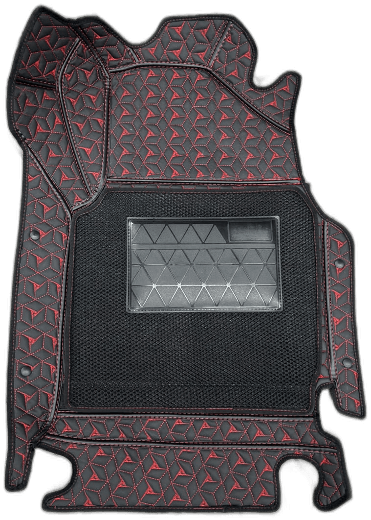 AM 7D Driver Side Car Floor Mat - Black with Red Stitching