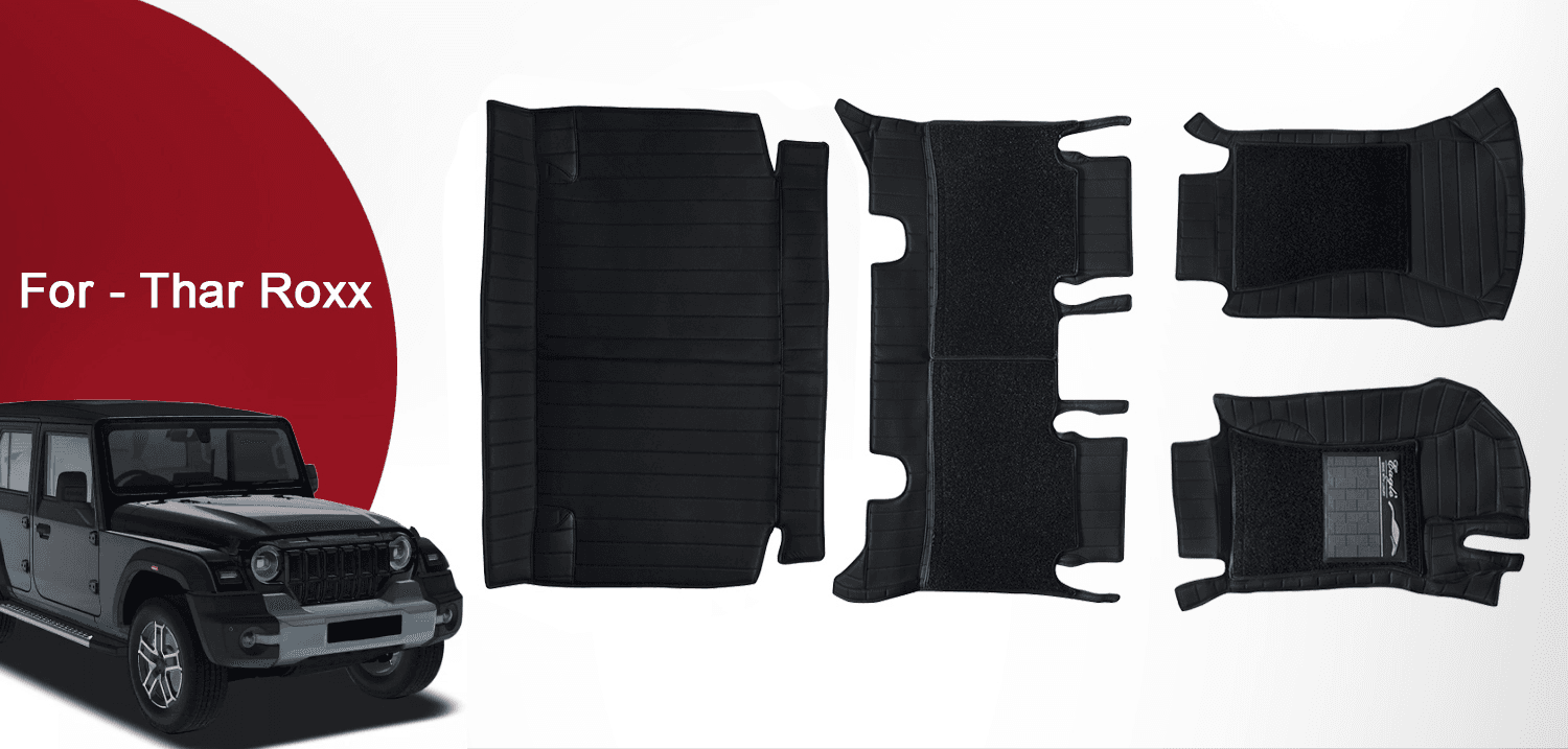 Premium 9D Car Floor Mats for Thar Roxx - Durable & Eco-Friendly Leather